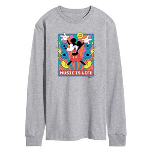 Men's - Disney - Mickey Music Is Life Long Sleeve Graphic T-Shirt - 1 of 4