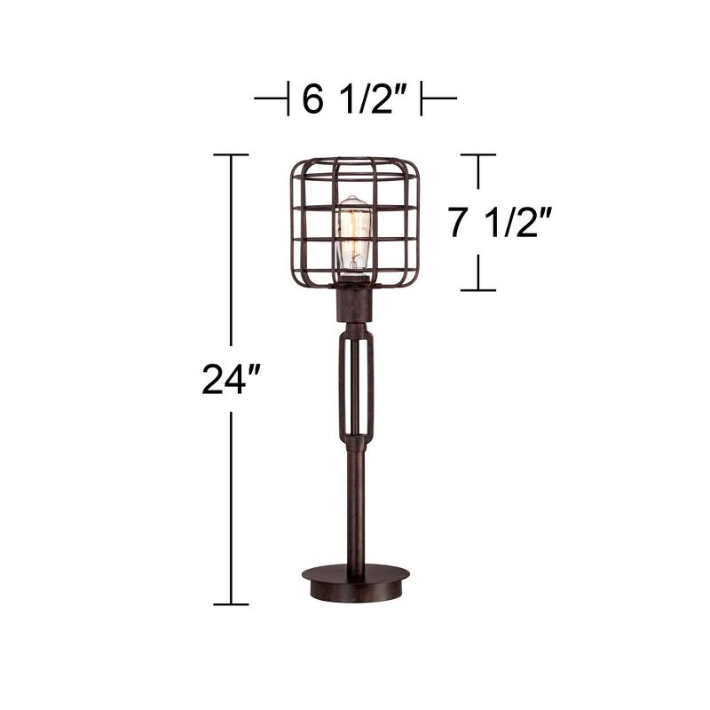 Franklin Iron Works Industrial Rustic Farmhouse Table Lamp 24" High Bronze Metal Cage Shade for Bedroom Living Room House Bedside Nightstand Office, 4 of 9
