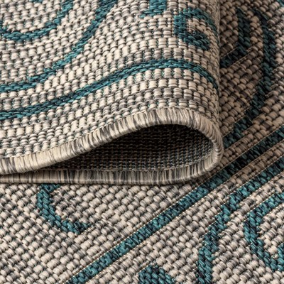 Boho-Chic Vintage Filigree Teal & Gray Synthetic Indoor/Outdoor Rug