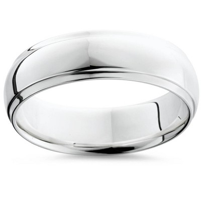 Pompeii3 Step Cut Polished Wedding Band 14K White Gold