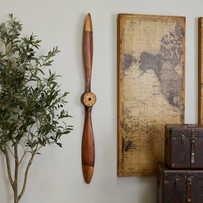 Metal Airplane Propeller 2 Blade Wall Decor with Aviation Detailing Brown - Olivia & May