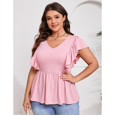 Womens Plus Size Short Sleeve Peplum Summer Tops