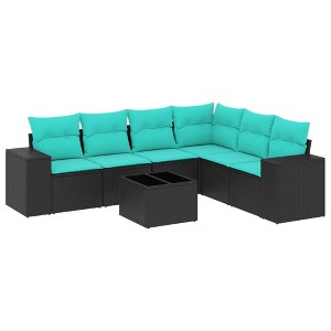 vidaXL 7 Piece Patio Sofa Set with Cushions Black Poly Rattan - 1 of 4