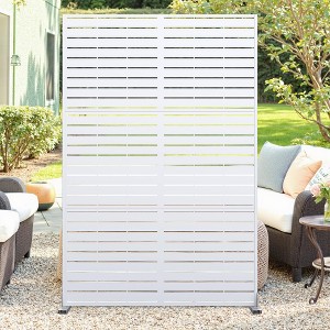72" H Metal Privacy Screen for Outdoor, Freestanding Decorative Privacy Screen with Stable Base, Metal Fence Panel for Balcony Patio Garden - 1 of 4