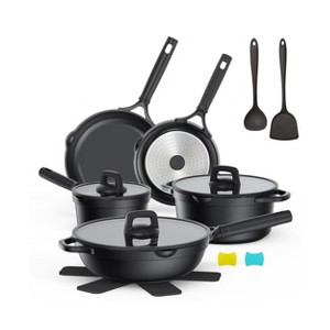 Aoibox Nonstick Cookware Set, 14-Piece Induction Pots and Pans with Pour Spouts, Oven Safe, PFOA Free, Classic Black for Everyday Cooking - 1 of 4