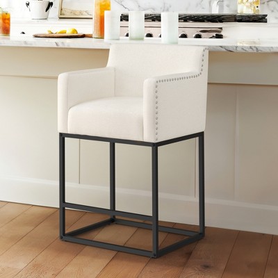 Arceso 27 Inch Counter Height Bar Stools, Modern Barstools , Black Metal Frames, Linen Fabric Upholstered Bar Stool for Kitchen Island, Home Bar