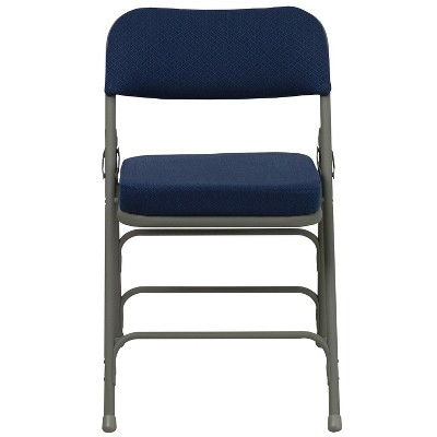 Navy Fabric and Gray Metal Folding Chairs, Set of 2