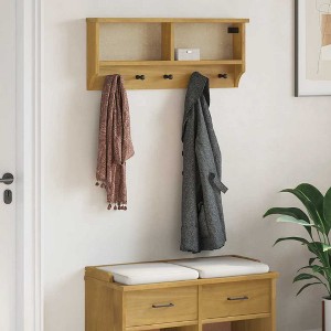 Aghana Digitals Rustic Solid Pine Wood Wall-Mounted Coat Rack with Walnut Finish, 5 Hooks, - 1 of 4