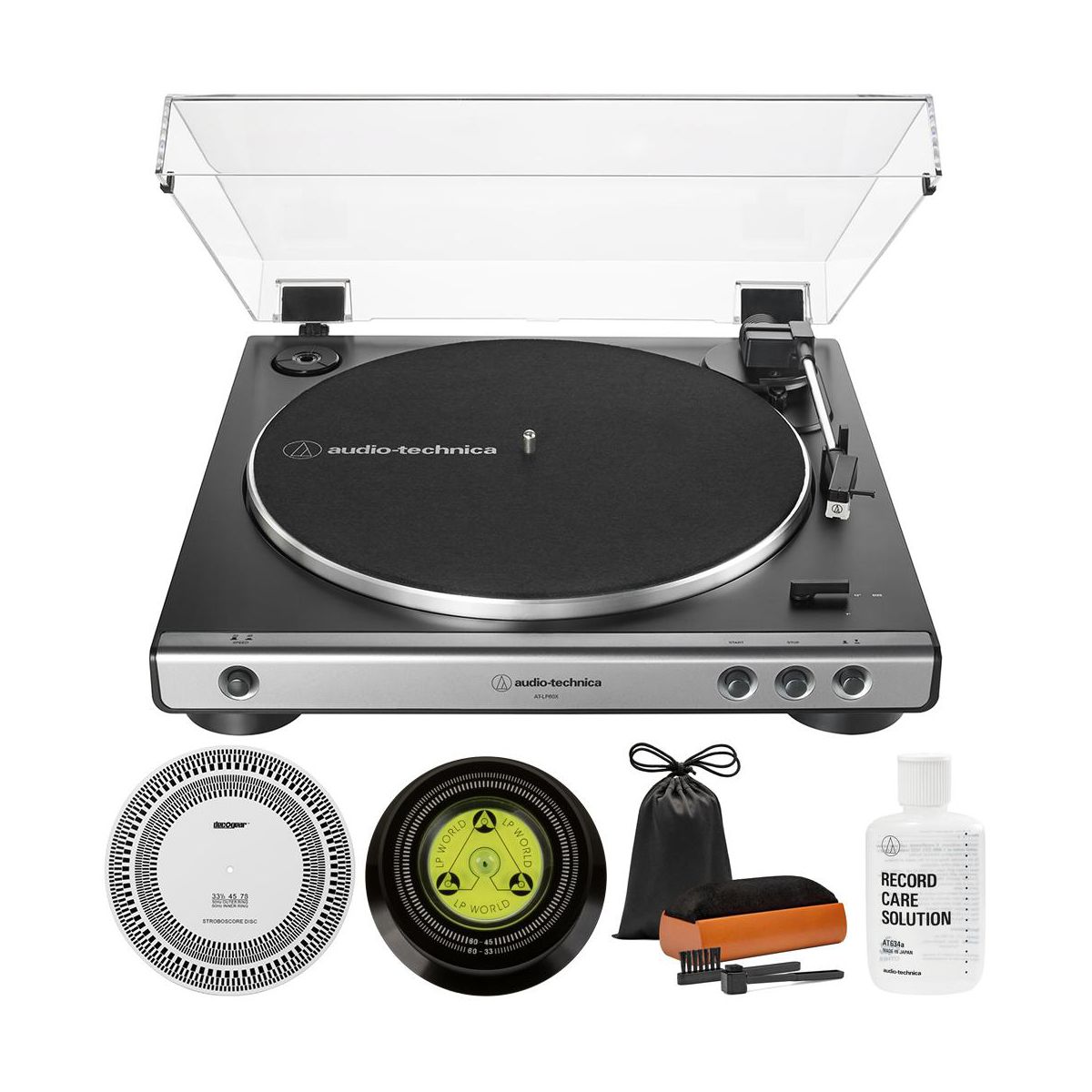 Audio-Technica AT-LP60X-GM Fully Automatic Belt-Drive Turntable with Record Care Bundle