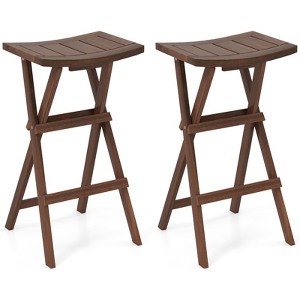 Tangkula Bar Stools Set of 2 30" Folding Bar Height Stools w/ Saddle Seat & Footrest - 1 of 4