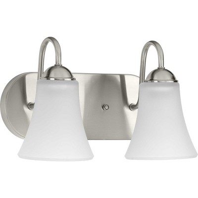 Classic Brushed Nickel 2-Light Bath Vanity with Etched Glass Shades