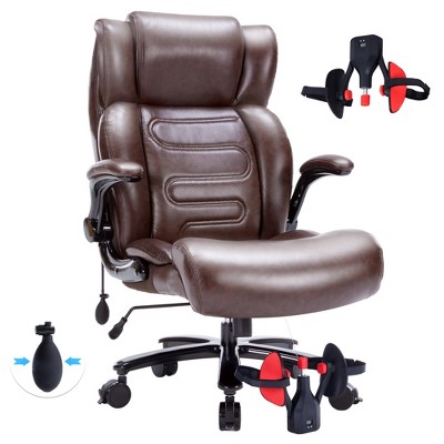 TiramisuBest Brown PU Leather Executive Chair with Thigh Exerciser, Adjustable Lumbar, for Big & Tall Adults