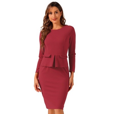 Allegra K Women's Round Neck Bracelet Sleeve Peplum High Waist Work Office Pencil Dress