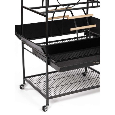 Black Hammertone Metal Parrot Playstand with Perches and Ladders