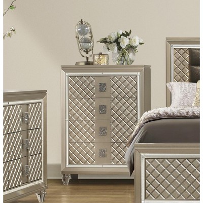 Glamorous Champagne Finish 1pc Chest of 4 Drawers Acrylic Feet Luxury Bedroom