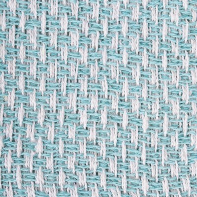 Aqua Blue Cotton Woven Throw Blanket with Fringe