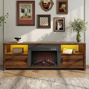 Bestier 71" Fireplace TV Stand for TVs up to 80" with Storage, LED Entertainment Center TV Console Table with 23" Retro Buttons Electric Fireplace - 1 of 4