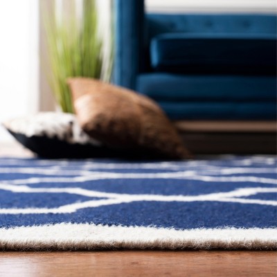 Navy and Ivory Geometric Handwoven Wool Runner Rug