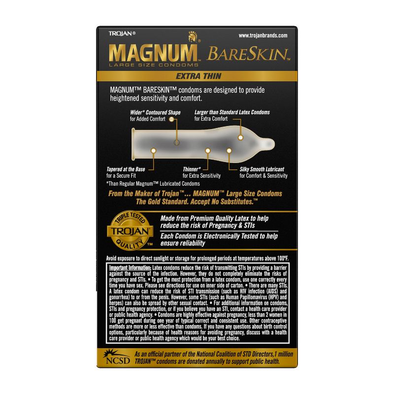 Trojan Magnum Bareskin Large Size Lubricated Latex Condoms - 10ct, 3 of 12