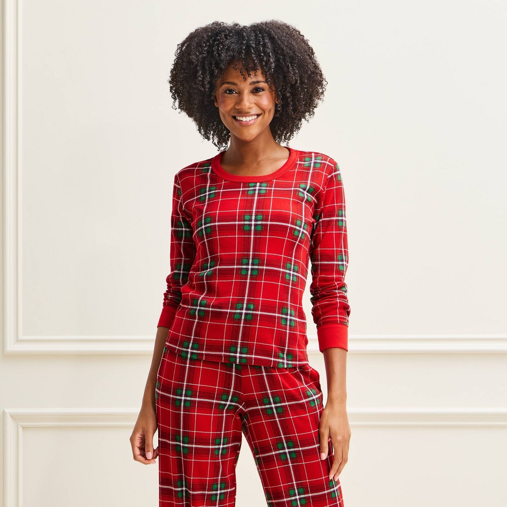Women's Holiday Plaid Matching Family Cotton Pajama Top - Wondershop™ Red/Green S