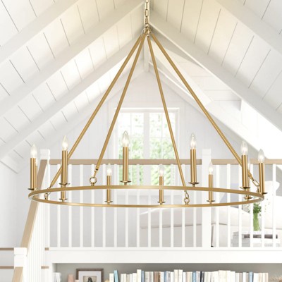 Rennnsan Evorith 47"W 12-Light Wagon Wheel Classic Dimmable Chandelier in Gold