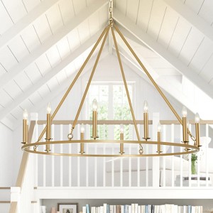 Rennnsan Evorith 47"W 12-Light Wagon Wheel Classic Dimmable Chandelier in Gold - 1 of 4