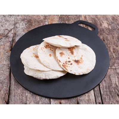 Victoria 12-Inch Black Cast Iron Tawa Dosa Pan with Loop Handle