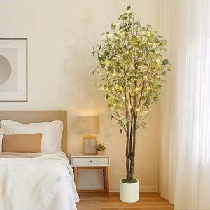Garvee 5/6/7FT Artificial Eucalyptus Tree, Artificial Plant with White Planter，Large Faux Floor Plant Fake Silk Trees with Lights Home Decor Indoor - 1 of 4
