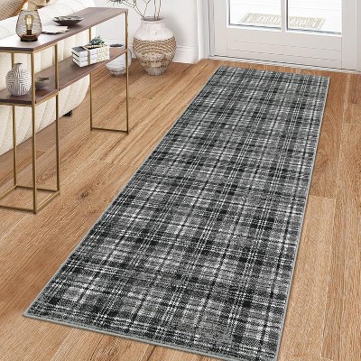 Nasitip Washable Rug-Modern Plaid Area Rug Non Slip Soft Rugs-Low Pile Foldable Floor Cover Accent Carpet