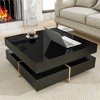 Lyngins Geometric Coffee Table with LED Strip Lights – UV High-Gloss Finish, Double-Layer Storage, 2-Tier Square Center Table for Living Room - 2 of 4
