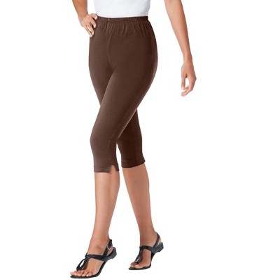 Woman Within Womens Plus-Size Stretch-Cotton Knit Pull-On Capri Leggings