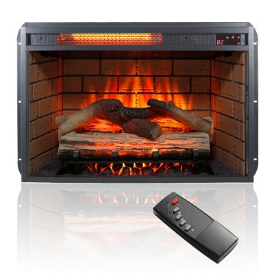 26-Inch Infrared Heater Electric Fireplace Insert with Wood Log and Side Glass