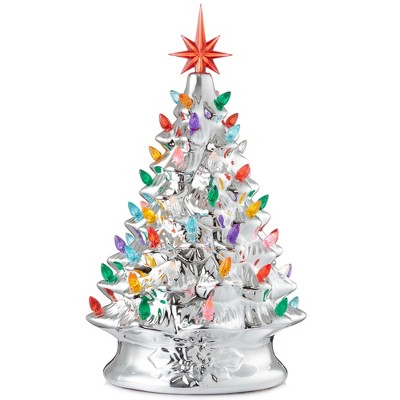Casafield 15" Pre-Lit Ceramic Christmas Tree Hand-Painted Tabletop Decor with Lights