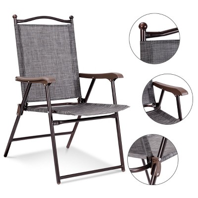 Gray Steel Frame Folding Camping Chairs with Arms, Set of 2