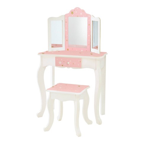 Teamson Kids Gisele 2pc Twinkle Star Prints Wooden Kids' Vanity Set White/Pink/Gold - image 1 of 4