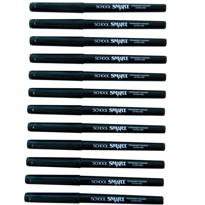 School Smart Extra Fine Tip Permanent Markers, Black, Pack of 12, 5 of 7