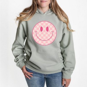 Simply Sage Market Women's Graphic Hoodie Pink Checker Smiley Face - 1 of 3