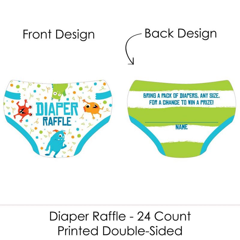 Big Dot of Happiness Monster Bash - Diaper Shaped Raffle Ticket Inserts - Little Monster Baby Shower Activities - Diaper Raffle Game - Set of 24, 2 of 5