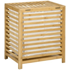 HOMCOM Bamboo Hamper Laundry Basket with Lid & Portable Removable Bag, Dirty Clothes Hamper Laundry Storage - 1 of 4