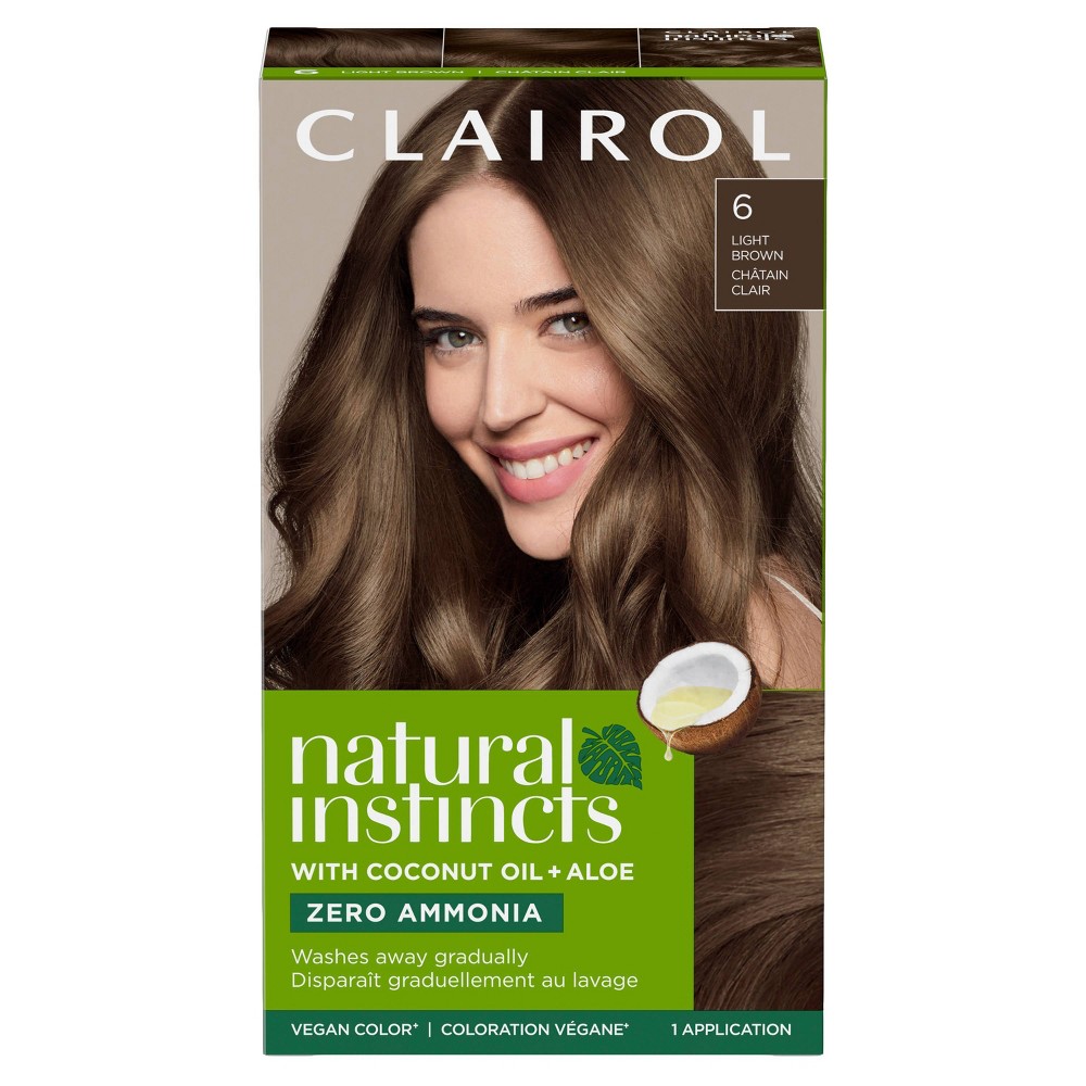 Instincts Clairol Demi-Permanent Hair Color Dye Cream Kit - 6 Light Brown, Suede: Ammonia-Free, Contains Vitamin E, Vegan