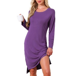 INSPIRE CHIC Women's Nightgown Long Sleeve Slit High Low Hem Rayon Built-in Bra with Pockets Sleepdress Nightwear Pregnancy - 1 of 4