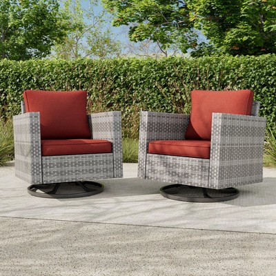 Sonkuki 2-Piece Patio Chair Set Brown Rattan Swivel Rocking Chair Set, Outdoor Furniture PE Wicker Set