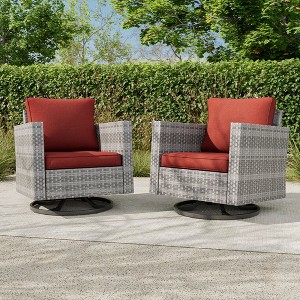 Sonkuki 2-Piece Patio Chair Set Brown Rattan Swivel Rocking Chair Set, Outdoor Furniture PE Wicker Set - 1 of 4