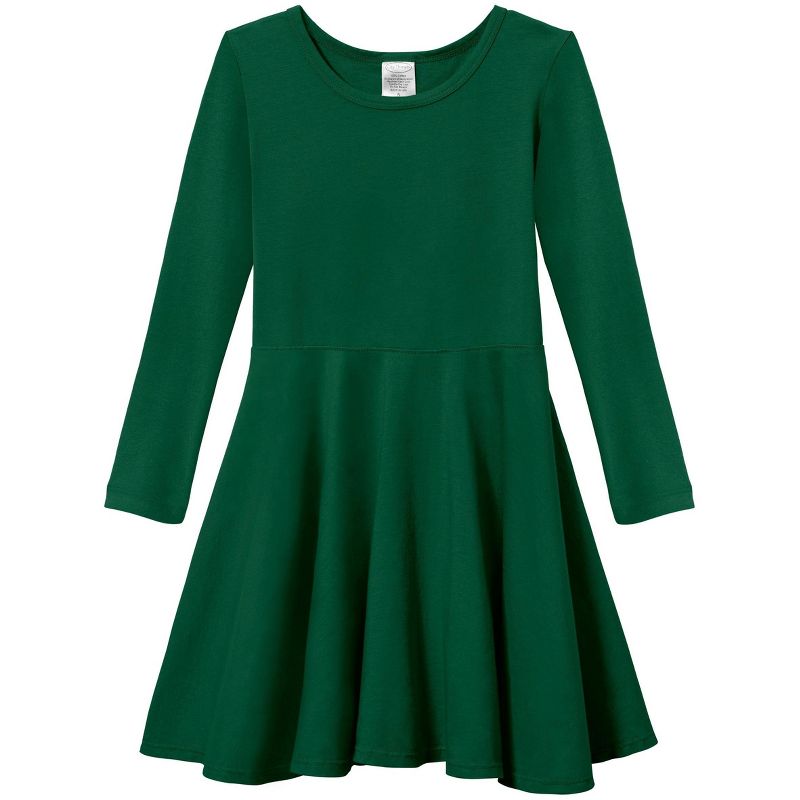 City Threads USA-Made Girls Soft Cotton Jersey Long Sleeve Twirly Skater Dress, 1 of 6