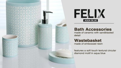 Felix Aqua Blue Ceramic Toothbrush Holder with Diamond Motif