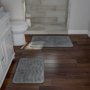 Hastings Home Memory Foam Bathroom Rug Set - Gray, 2-Piece - 1 of 4