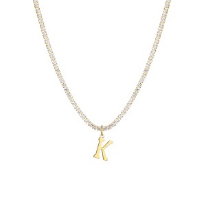 Adornia 14k Gold Plated Tennis Necklace with Initial Charm - 1 of 3