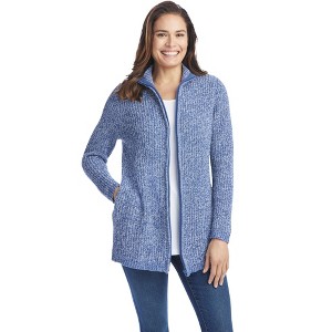 Woman Within Plus Size Zip Front Shaker Cardigan - 1 of 4