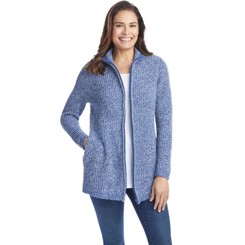 Woman Within Women's Plus Size Zip Front Shaker Cardigan, 1 of 3