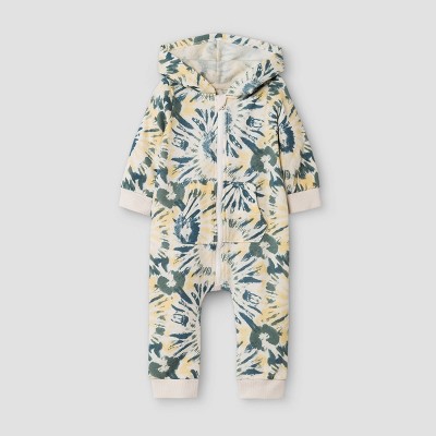 Image of Grayson Mini Baby Boys' Tie-Dye Hooded Romper - Blue 3M